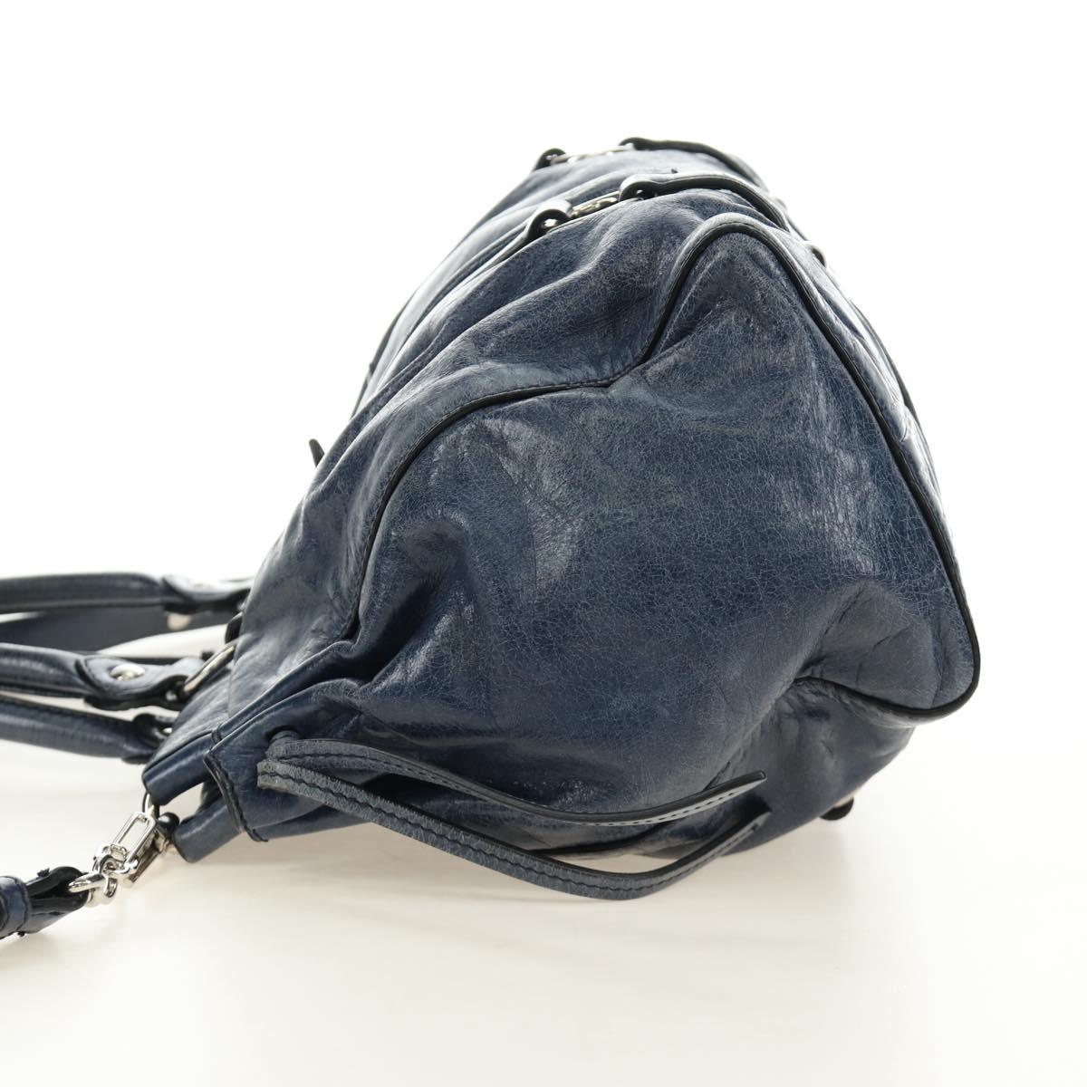 Miu Miu Hand Bag Leather 2way Navy Silver Auth 185583M