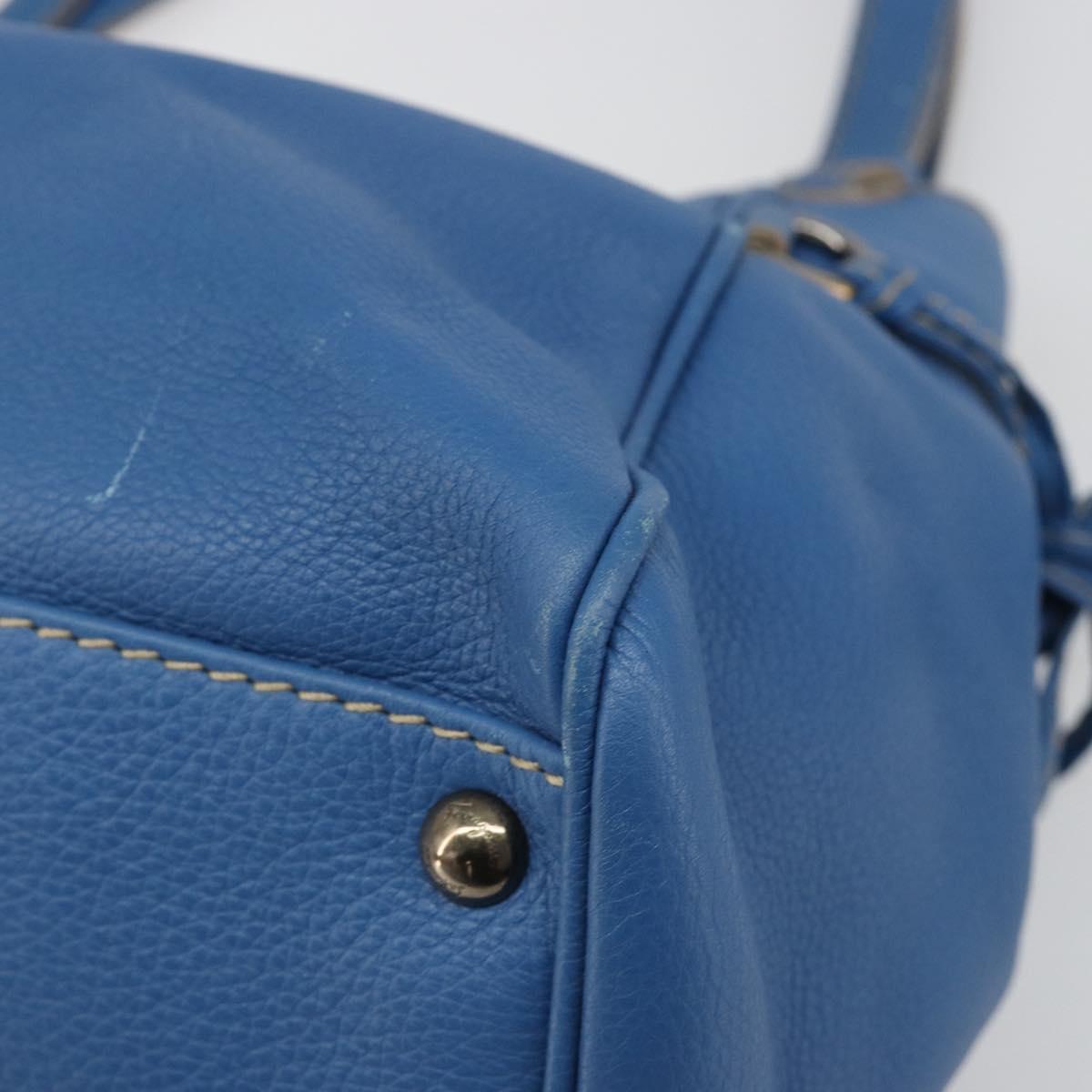 Salvatore Ferragamo Gancini Tote Bag Leather Blue Gold Auth 185584A