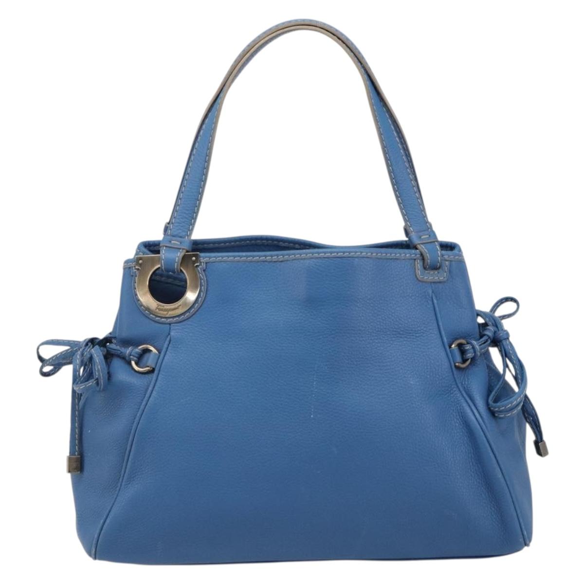Salvatore Ferragamo Gancini Tote Bag Leather Blue Gold Auth 185584A