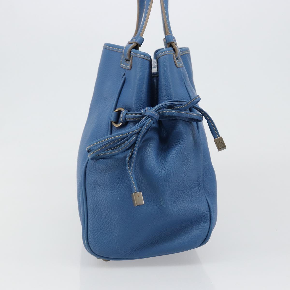 Salvatore Ferragamo Gancini Tote Bag Leather Blue Gold Auth 185584A
