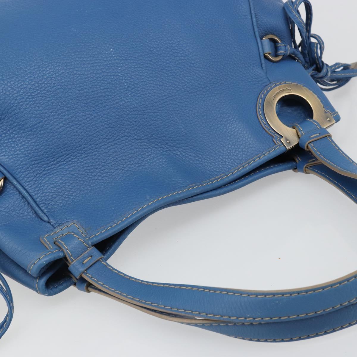 Salvatore Ferragamo Gancini Tote Bag Leather Blue Gold Auth 185584A