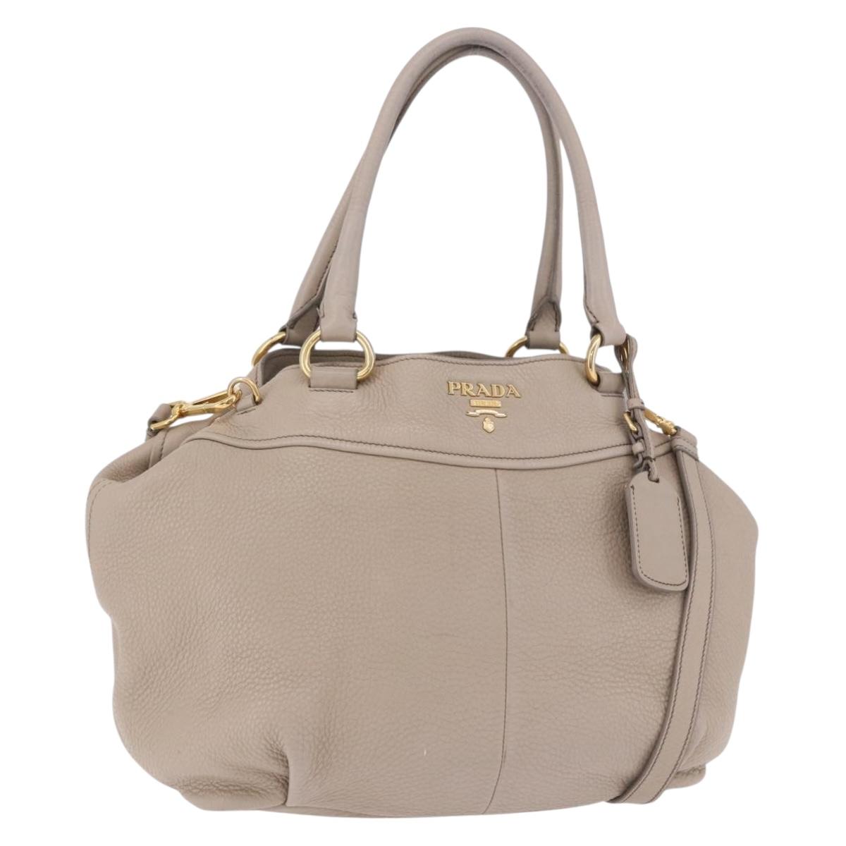 PRADA Tote Bag Leather 2way Beige Gold Auth 185585A