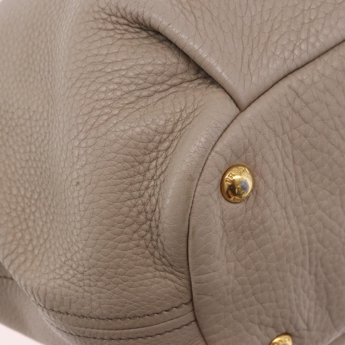 PRADA Tote Bag Leather 2way Beige Gold Auth 185585A
