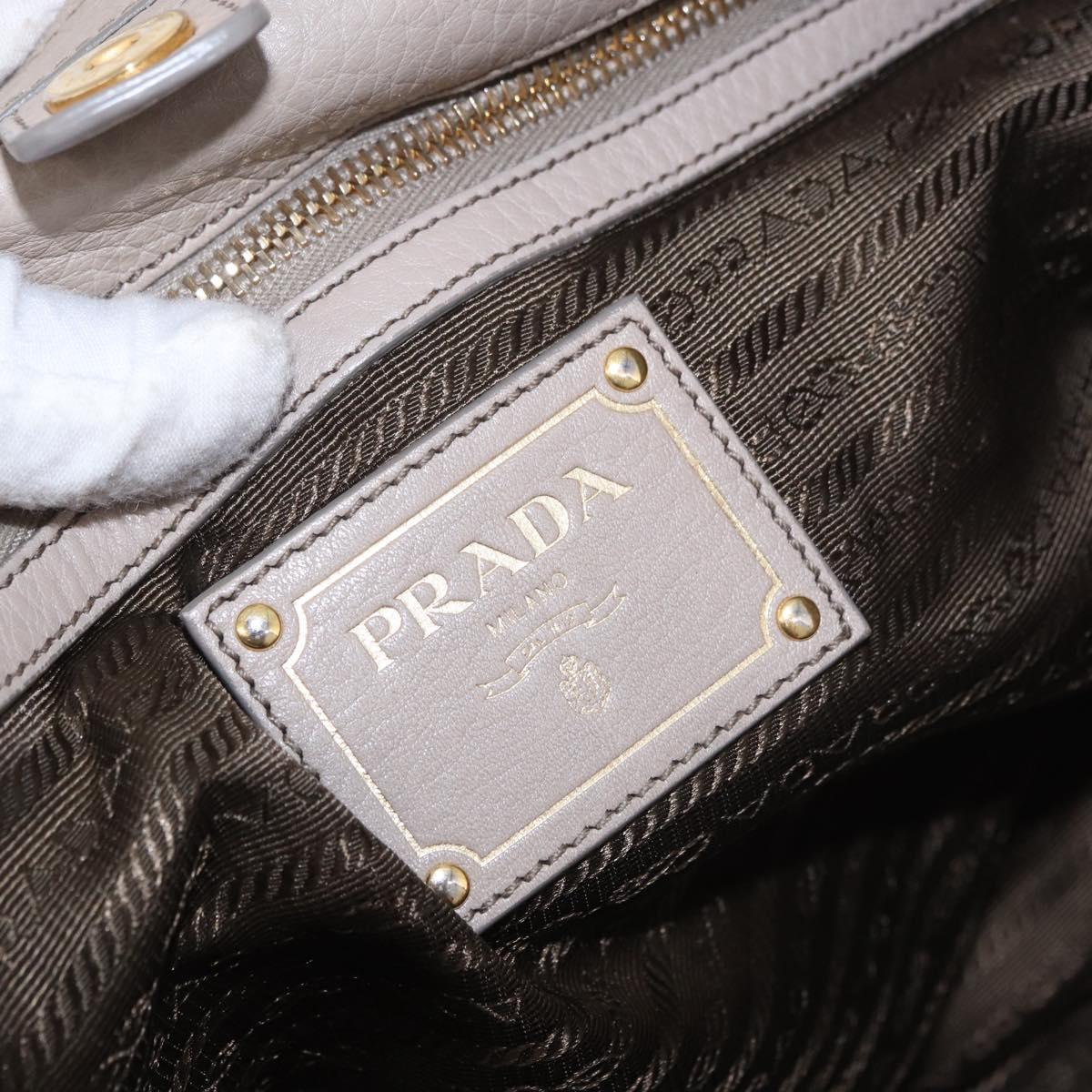 PRADA Tote Bag Leather 2way Beige Gold Auth 185585A