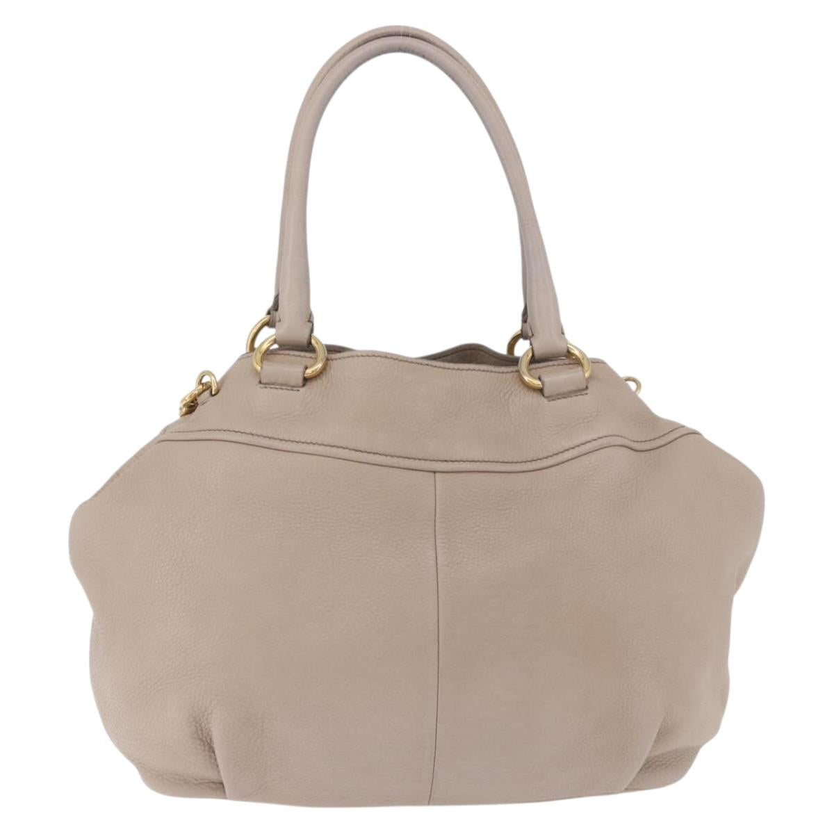 PRADA Tote Bag Leather 2way Beige Gold Auth 185585A