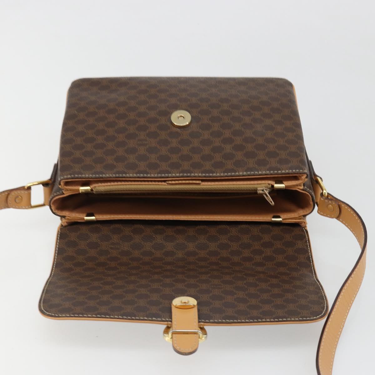 CELINE Macadam Canvas Shoulder Bag PVC Leather Brown Gold Auth 185586A
