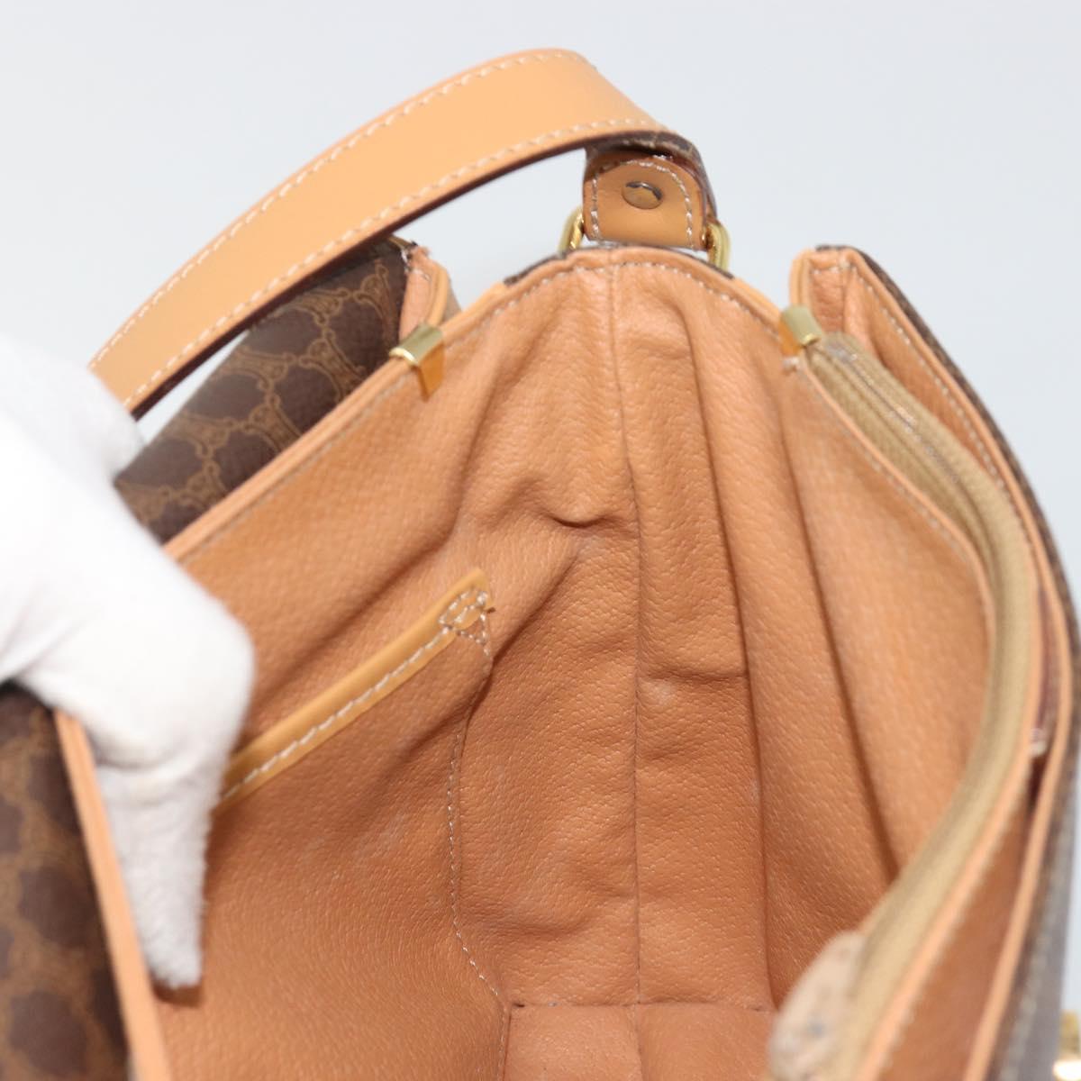 CELINE Macadam Canvas Shoulder Bag PVC Leather Brown Gold Auth 185586A