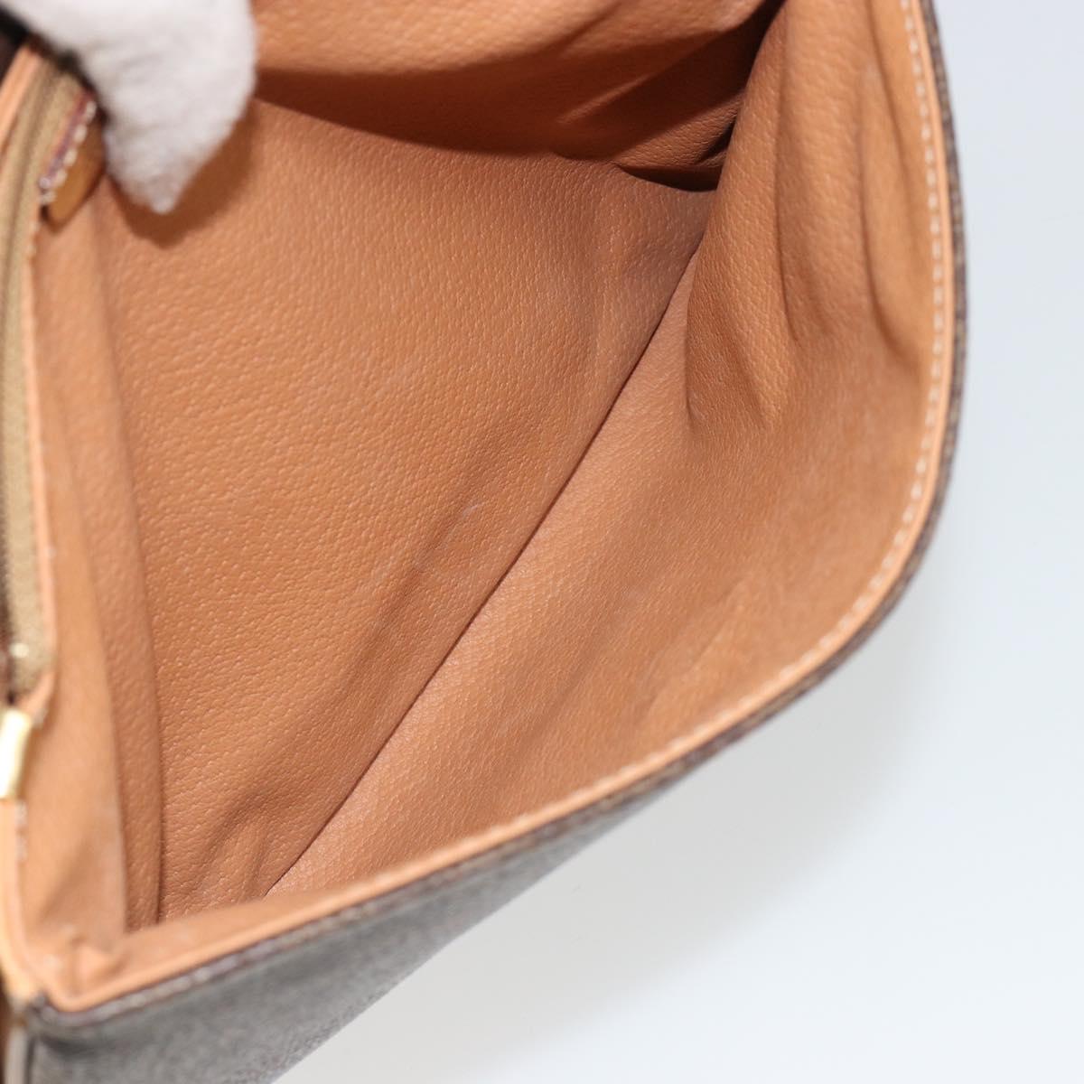 CELINE Macadam Canvas Shoulder Bag PVC Leather Brown Gold Auth 185586A