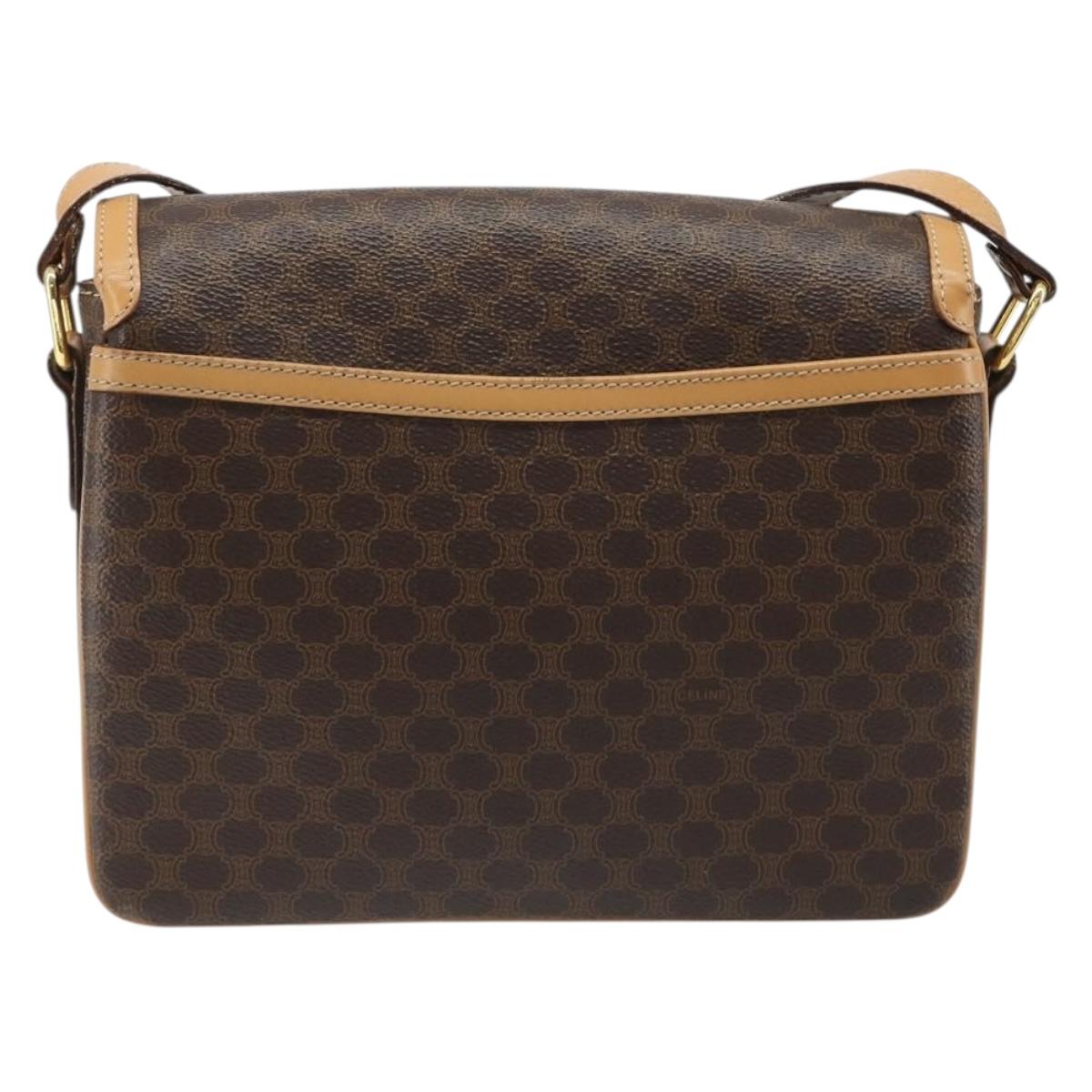 CELINE Macadam Canvas Shoulder Bag PVC Leather Brown Gold Auth 185586A