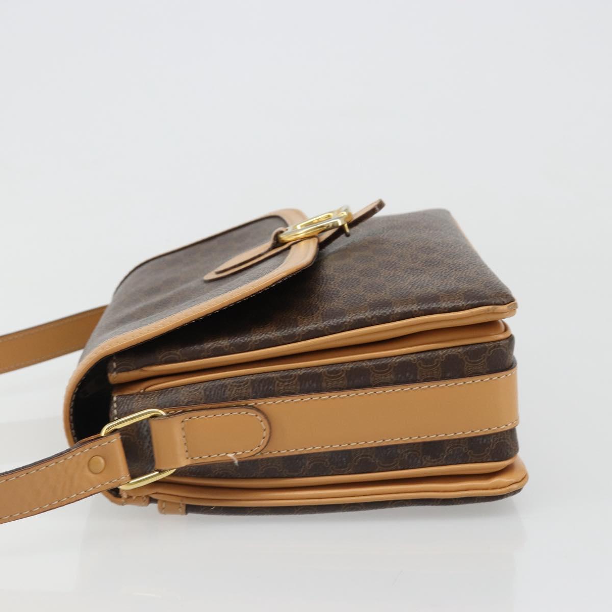 CELINE Macadam Canvas Shoulder Bag PVC Leather Brown Gold Auth 185586A