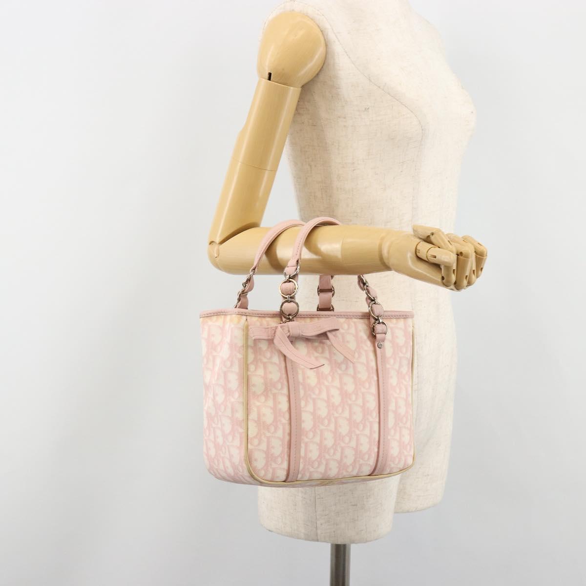 Christian Dior Trotter Canvas Chain Hand Bag PVC Pink Gold Auth 185587A