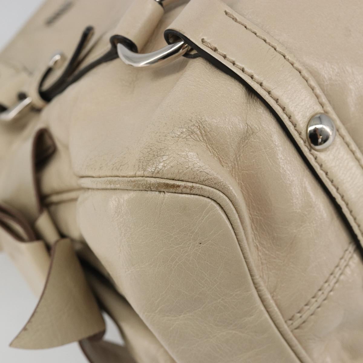 Miu Miu Hand Bag Leather 2way Beige Silver Auth 185589A