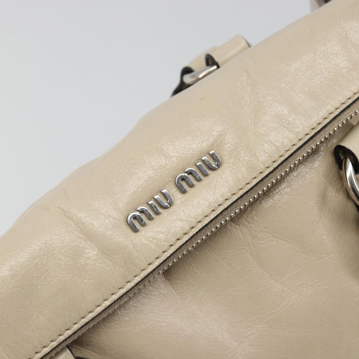 Miu Miu Hand Bag Leather 2way Beige Silver Auth 185589A