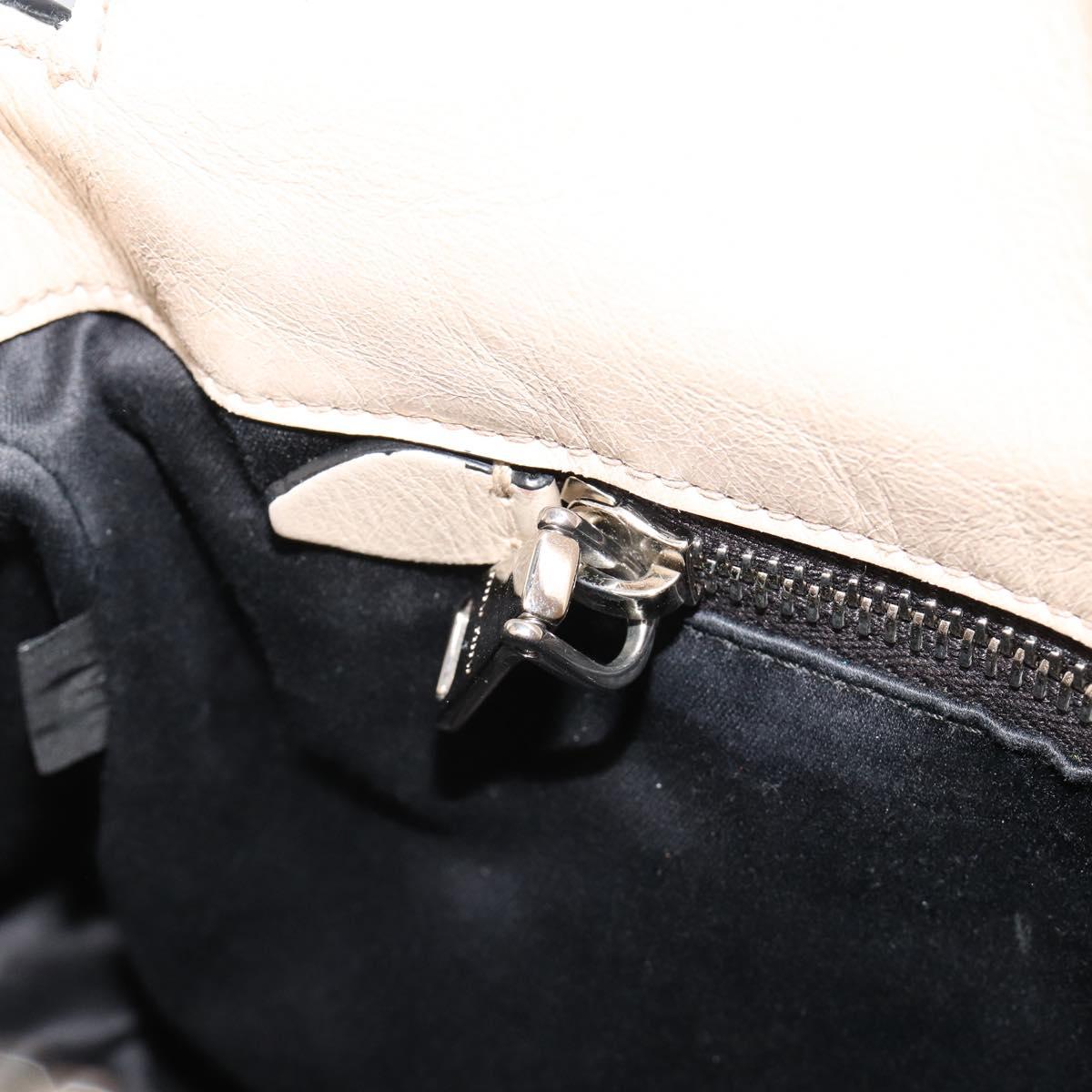 Miu Miu Hand Bag Leather 2way Beige Silver Auth 185589A