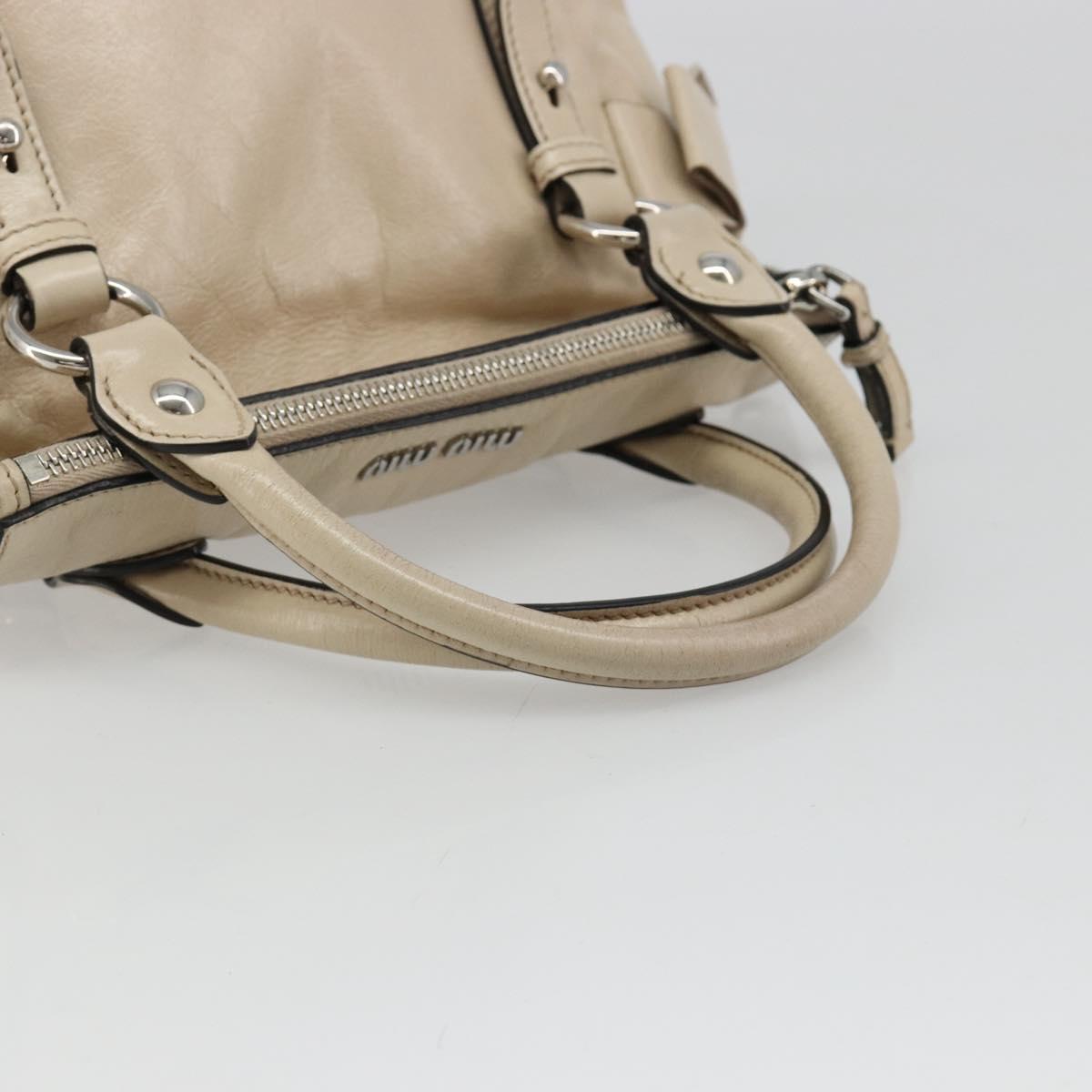 Miu Miu Hand Bag Leather 2way Beige Silver Auth 185589A