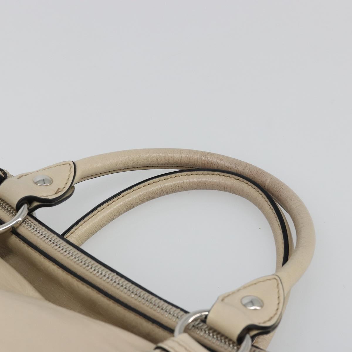 Miu Miu Hand Bag Leather 2way Beige Silver Auth 185589A