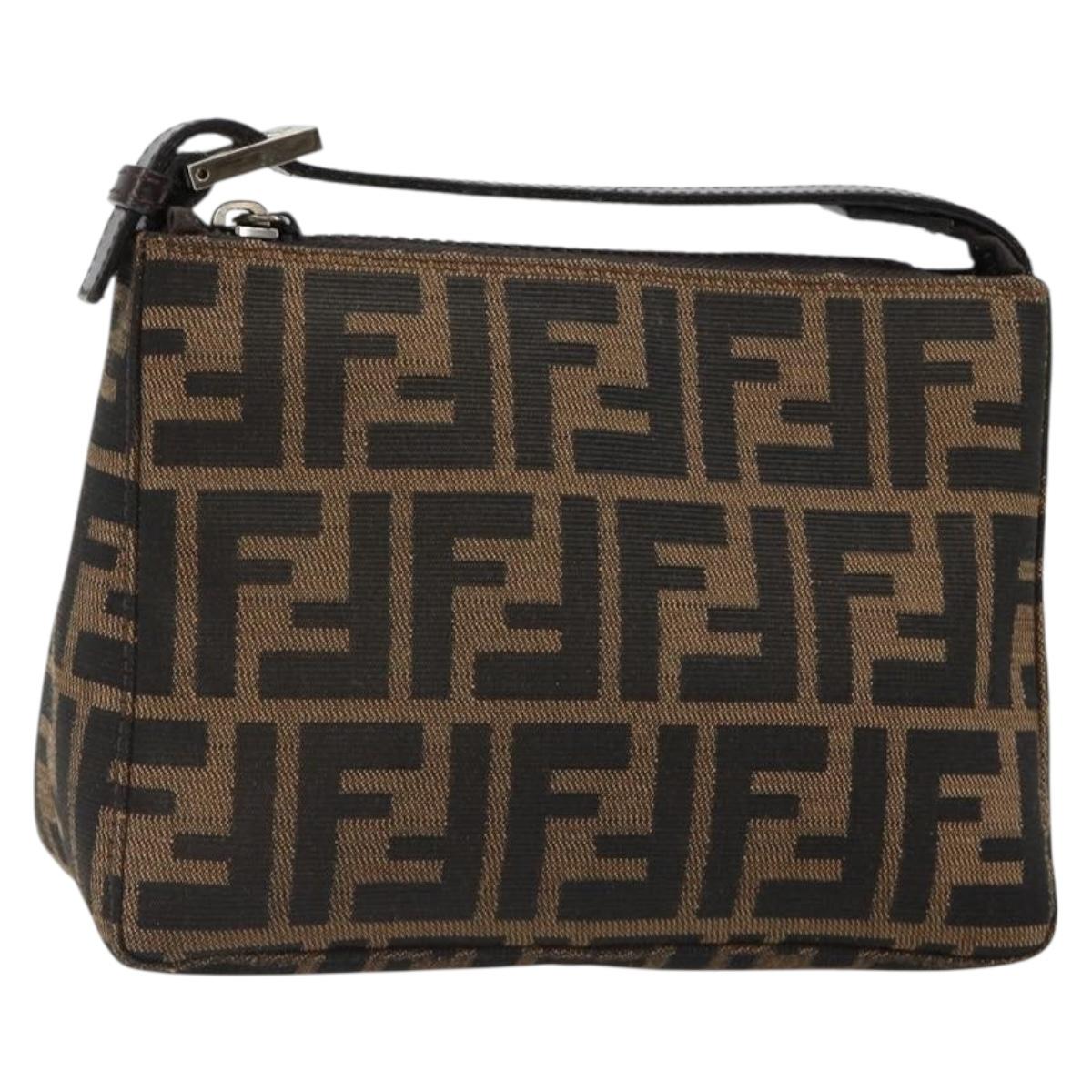 FENDI Zucca Canvas Hand Pouch Black Brown Auth 185591