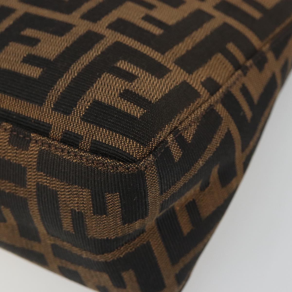 FENDI Zucca Canvas Hand Pouch Black Brown Auth 185591