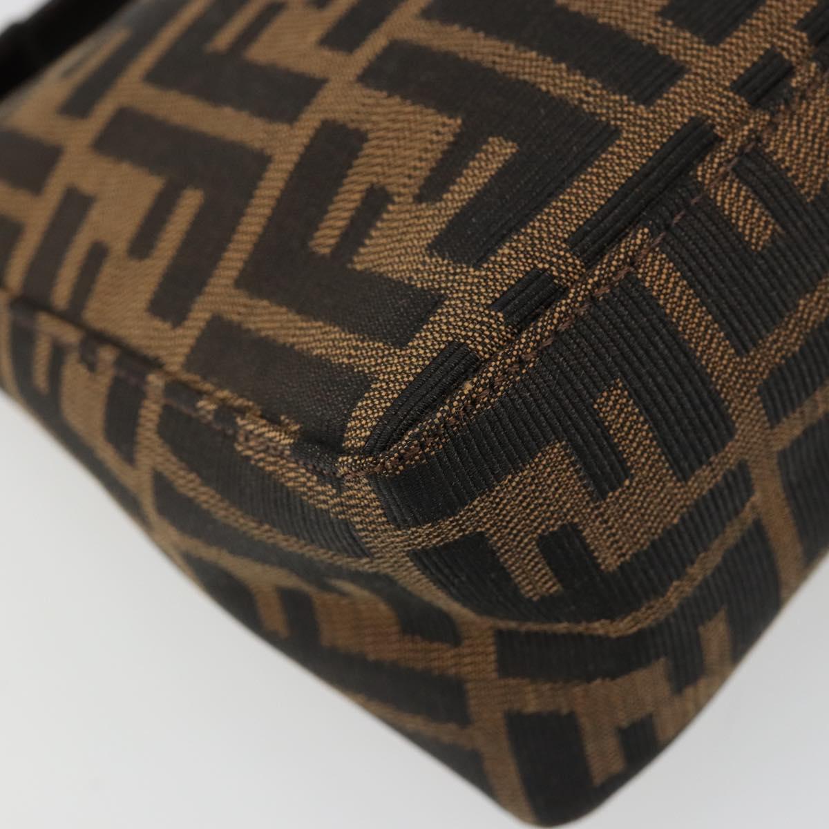 FENDI Zucca Canvas Hand Pouch Black Brown Auth 185591