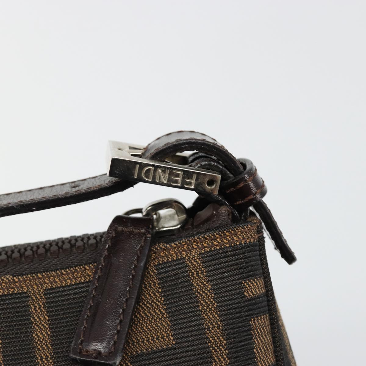 FENDI Zucca Canvas Hand Pouch Black Brown Auth 185591
