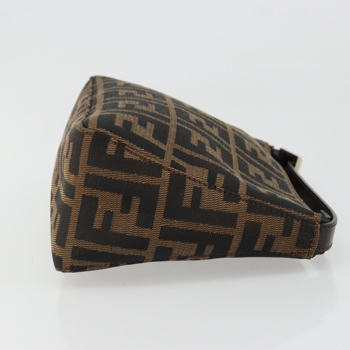 FENDI Zucca Canvas Hand Pouch Black Brown Auth 185591