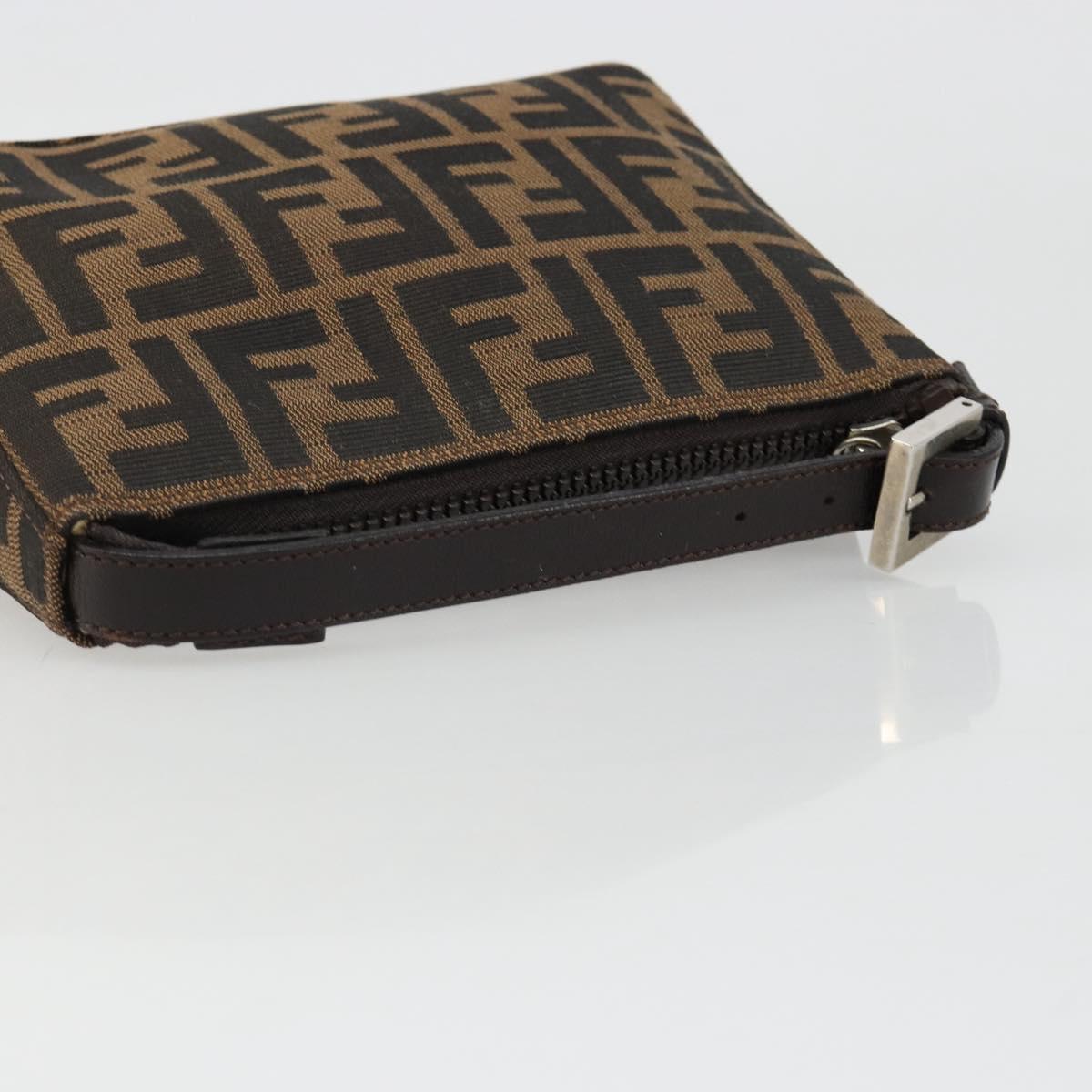 FENDI Zucca Canvas Hand Pouch Black Brown Auth 185591