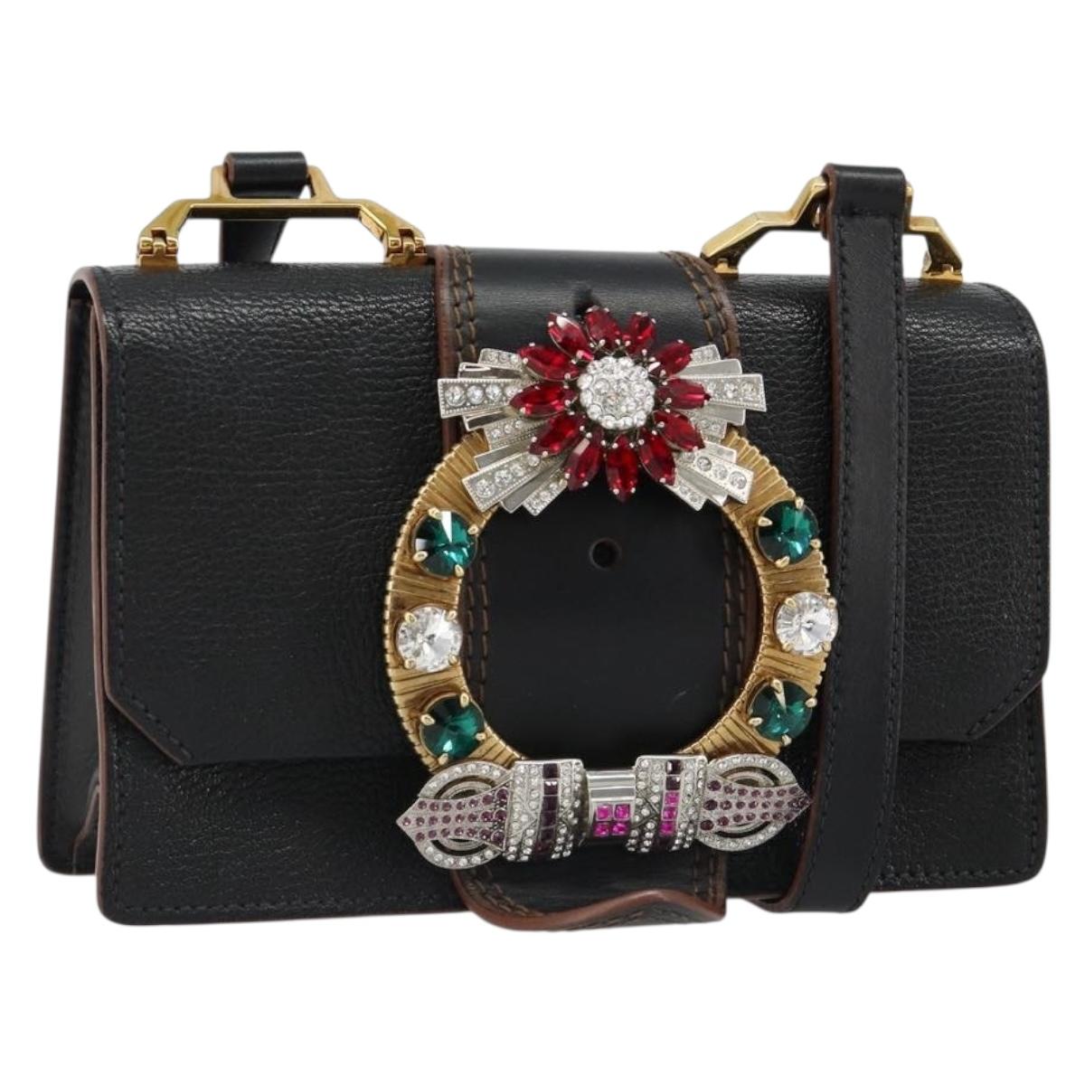 Miu Miu Shoulder Bag Leather Black Gold Auth 185592A