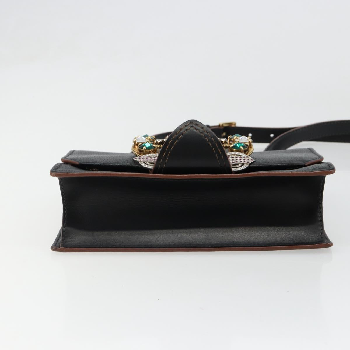 Miu Miu Shoulder Bag Leather Black Gold Auth 185592A