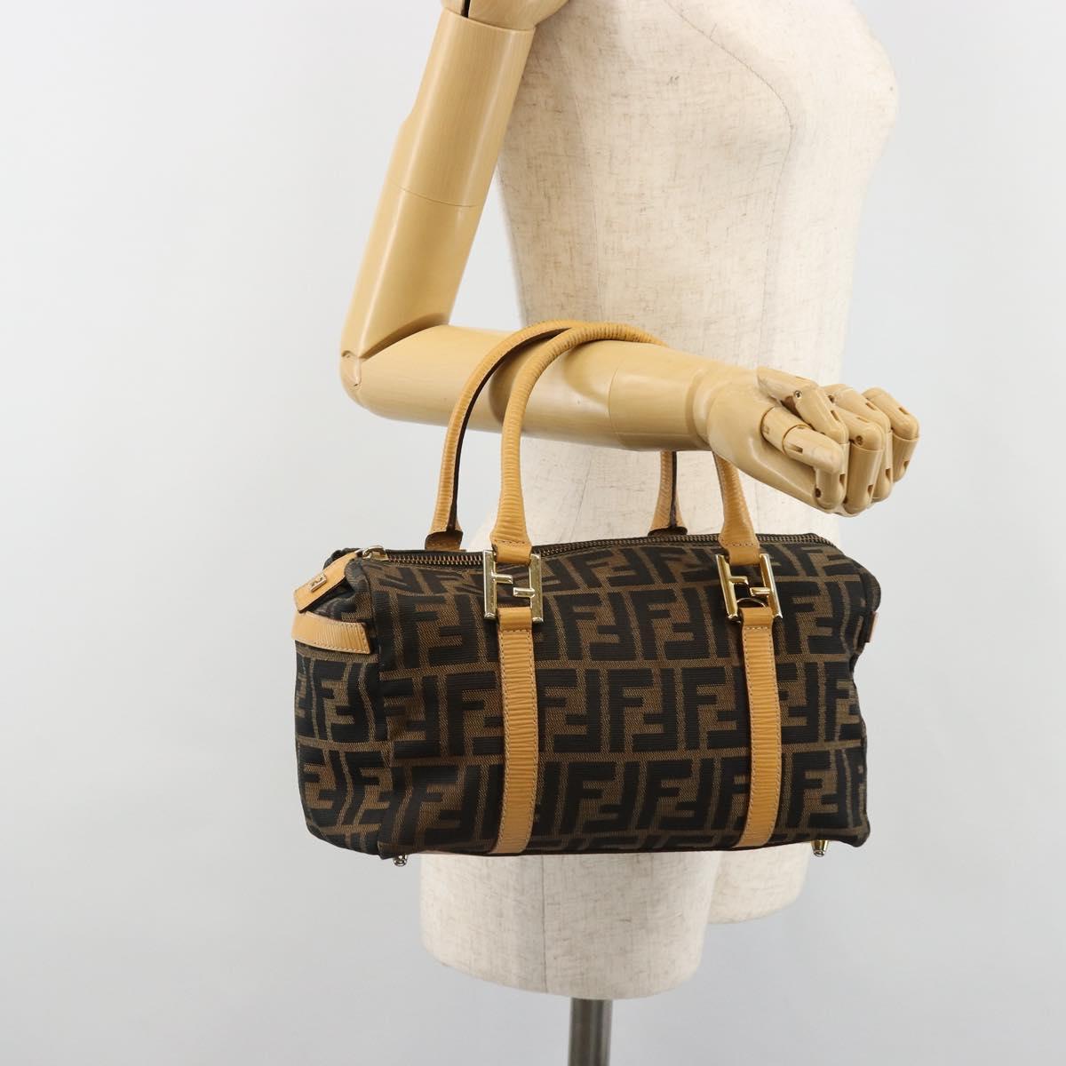 FENDI Zucca Canvas Hand Bag 2way Black Brown Auth 185594A