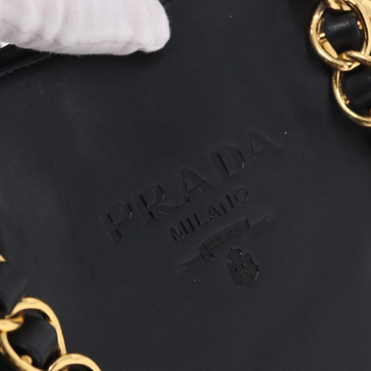 PRADA Chain Shoulder Bag Leather Black Gold Auth 185597A