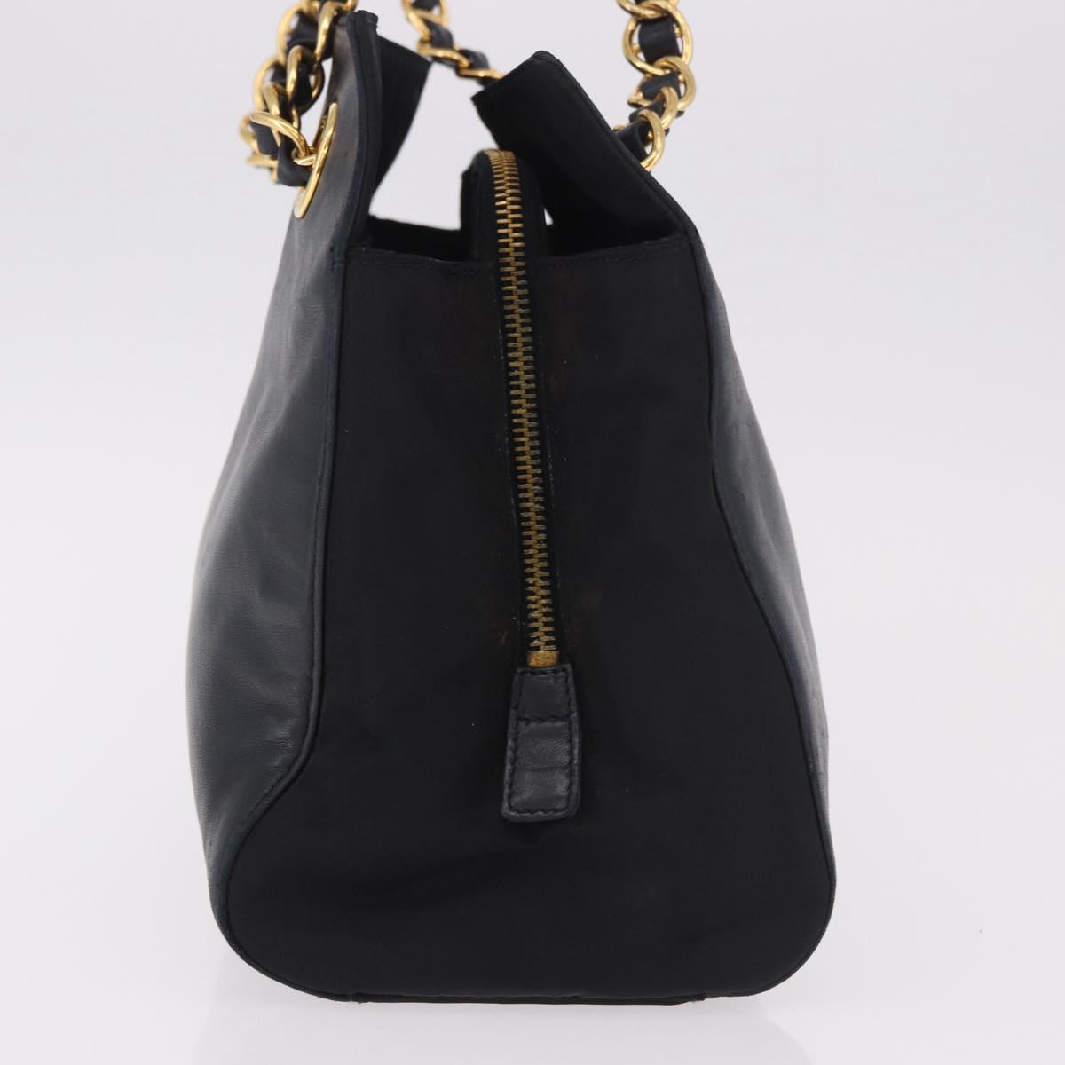 PRADA Chain Shoulder Bag Leather Black Gold Auth 185597A