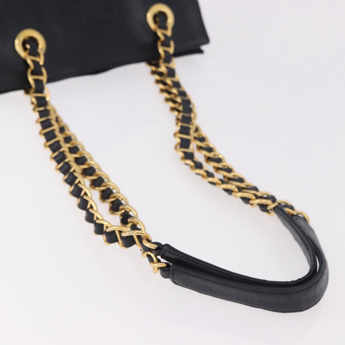 PRADA Chain Shoulder Bag Leather Black Gold Auth 185597A