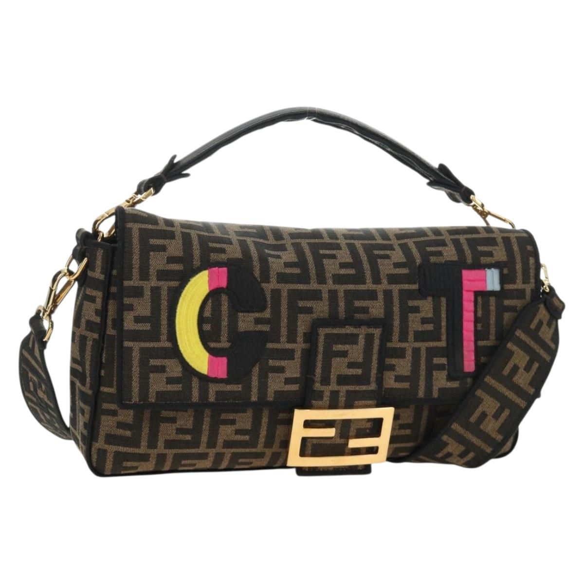 FENDI Zucca Canvas Mamma Baguette Shoulder Bag 2way Black Brown Auth 185598SM