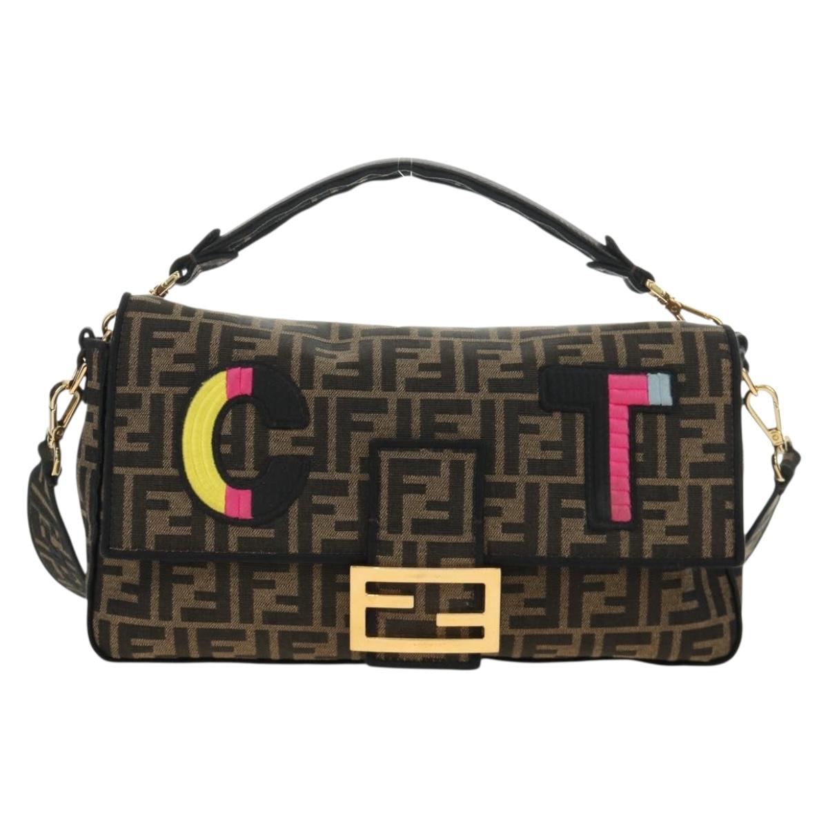 FENDI Zucca Canvas Mamma Baguette Shoulder Bag 2way Black Brown Auth 185598SM