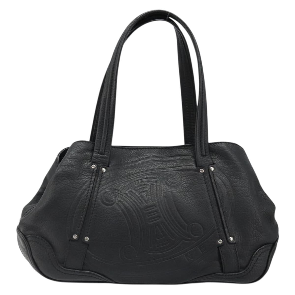 CELINE Triomphe Hand Bag Leather Black Silver Auth 185601A