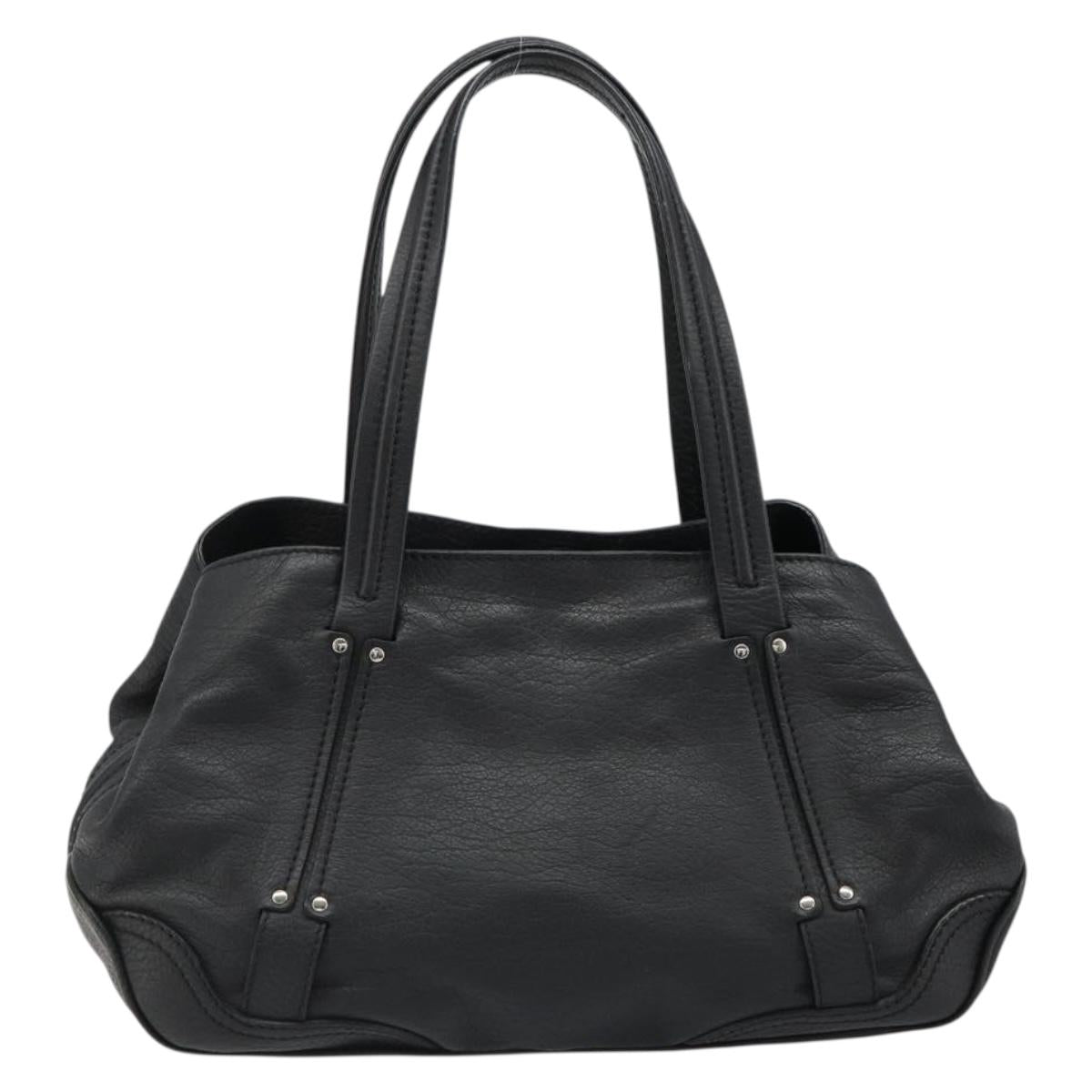 CELINE Triomphe Hand Bag Leather Black Silver Auth 185601A