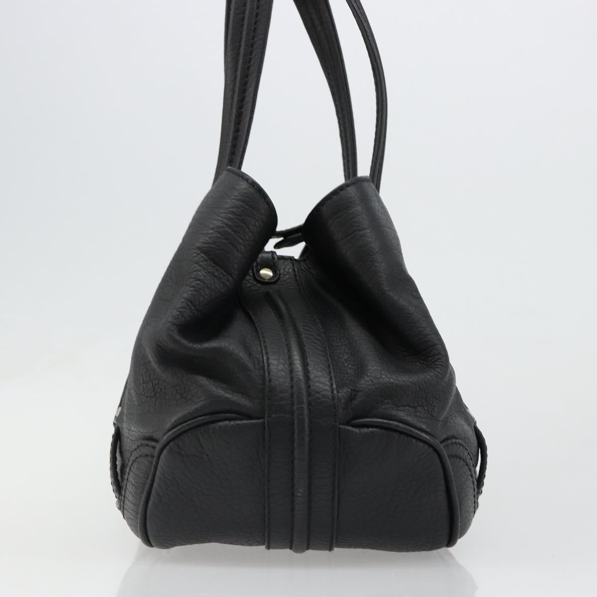 CELINE Triomphe Hand Bag Leather Black Silver Auth 185601A