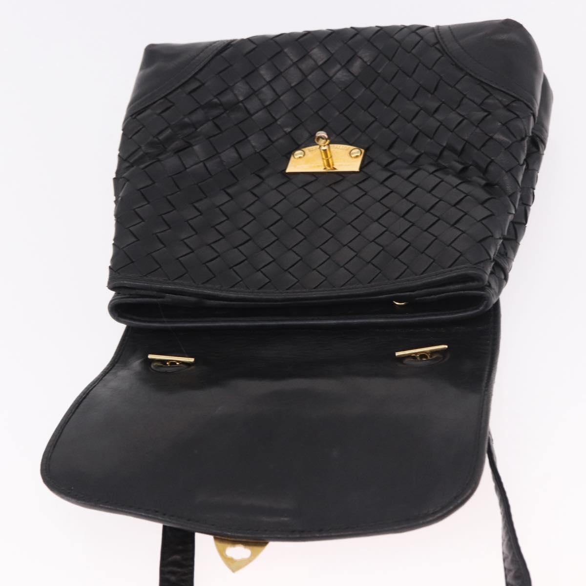 BOTTEGA VENETA INTRECCIATO Hand Bag Leather 2way Black Gold Auth 185602A
