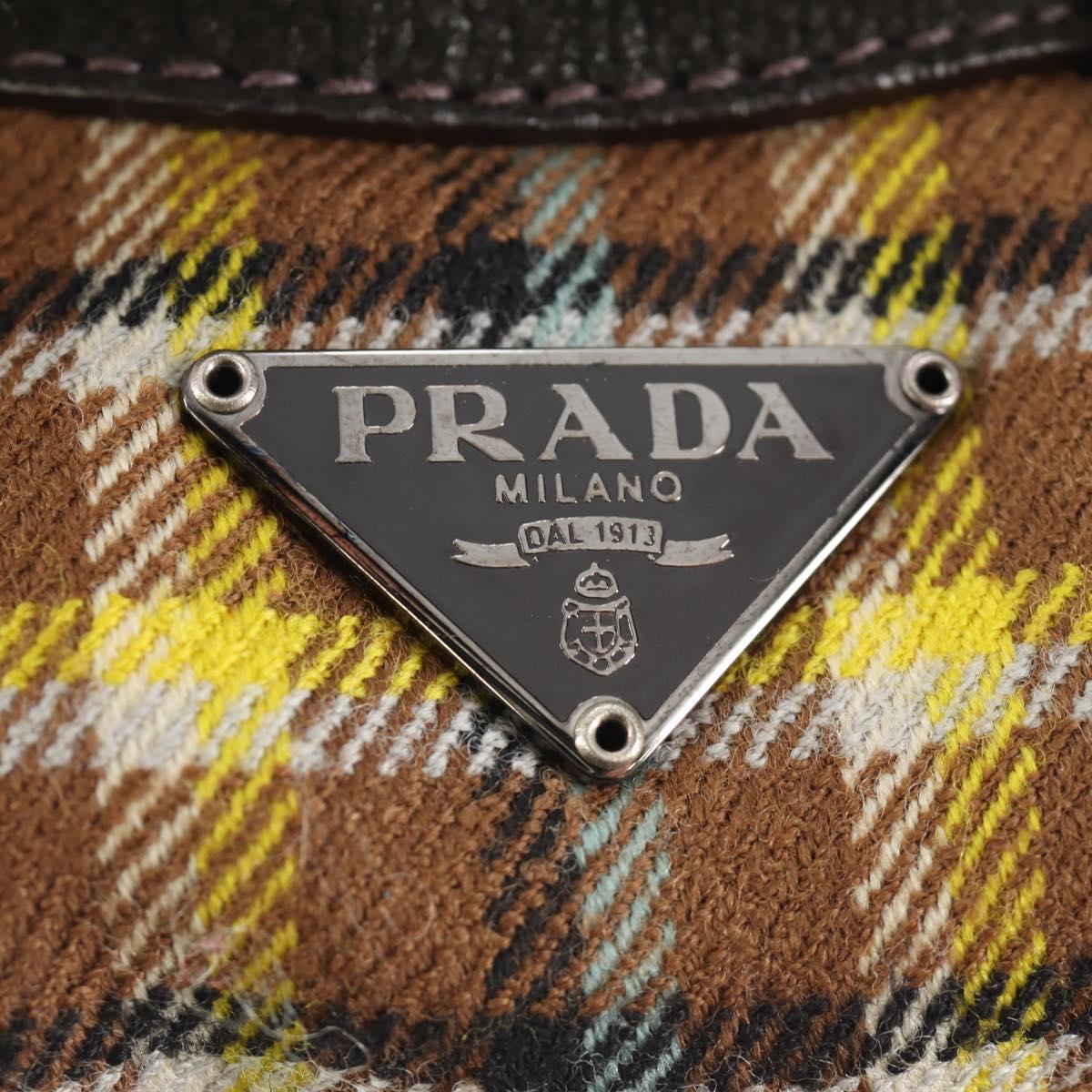 PRADA Chain Shoulder Bag Canvas Brown Silver Auth 185603SM