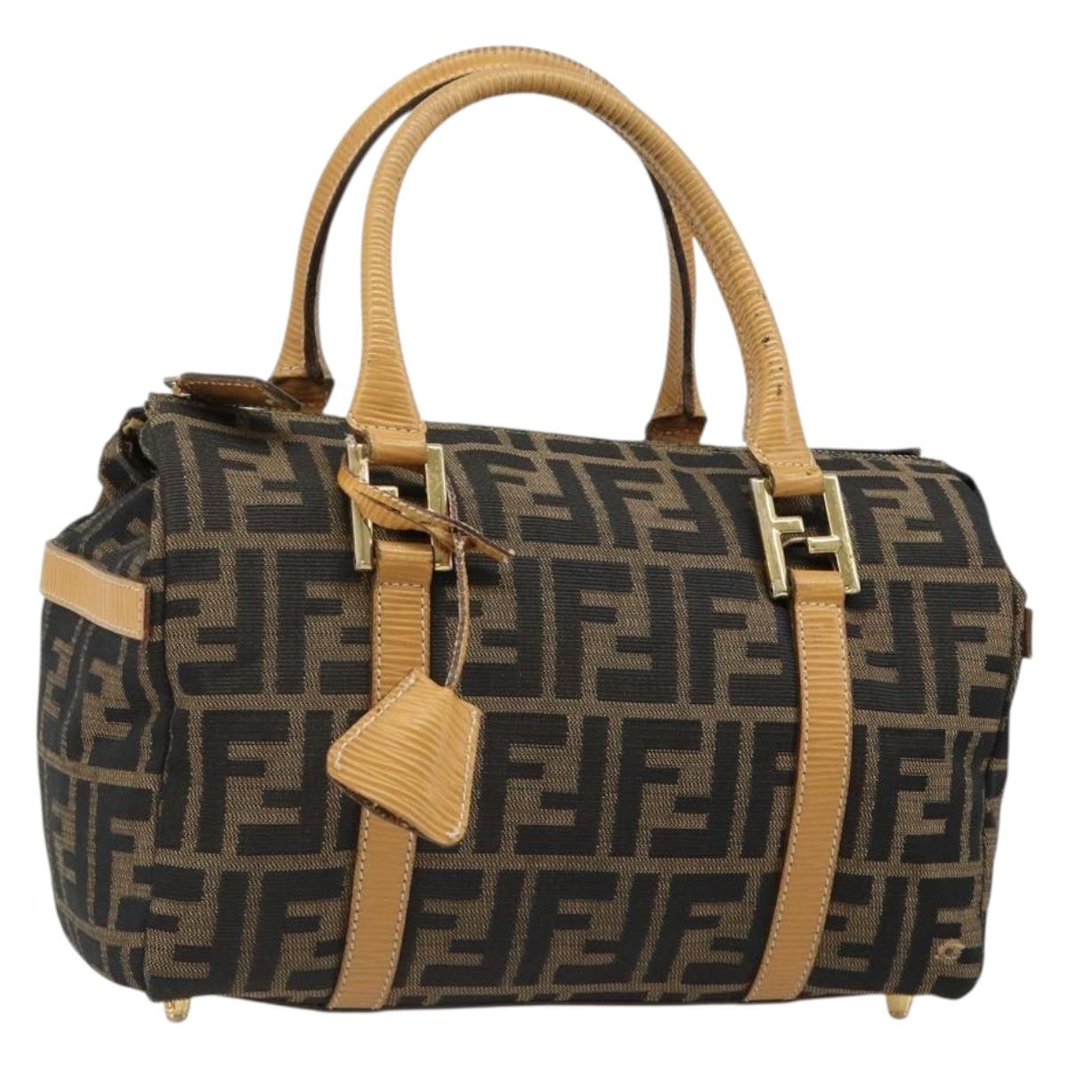 FENDI Zucca Canvas Hand Bag Black Brown Auth 185608A