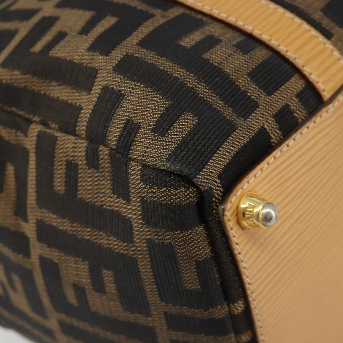 FENDI Zucca Canvas Hand Bag Black Brown Auth 185608A