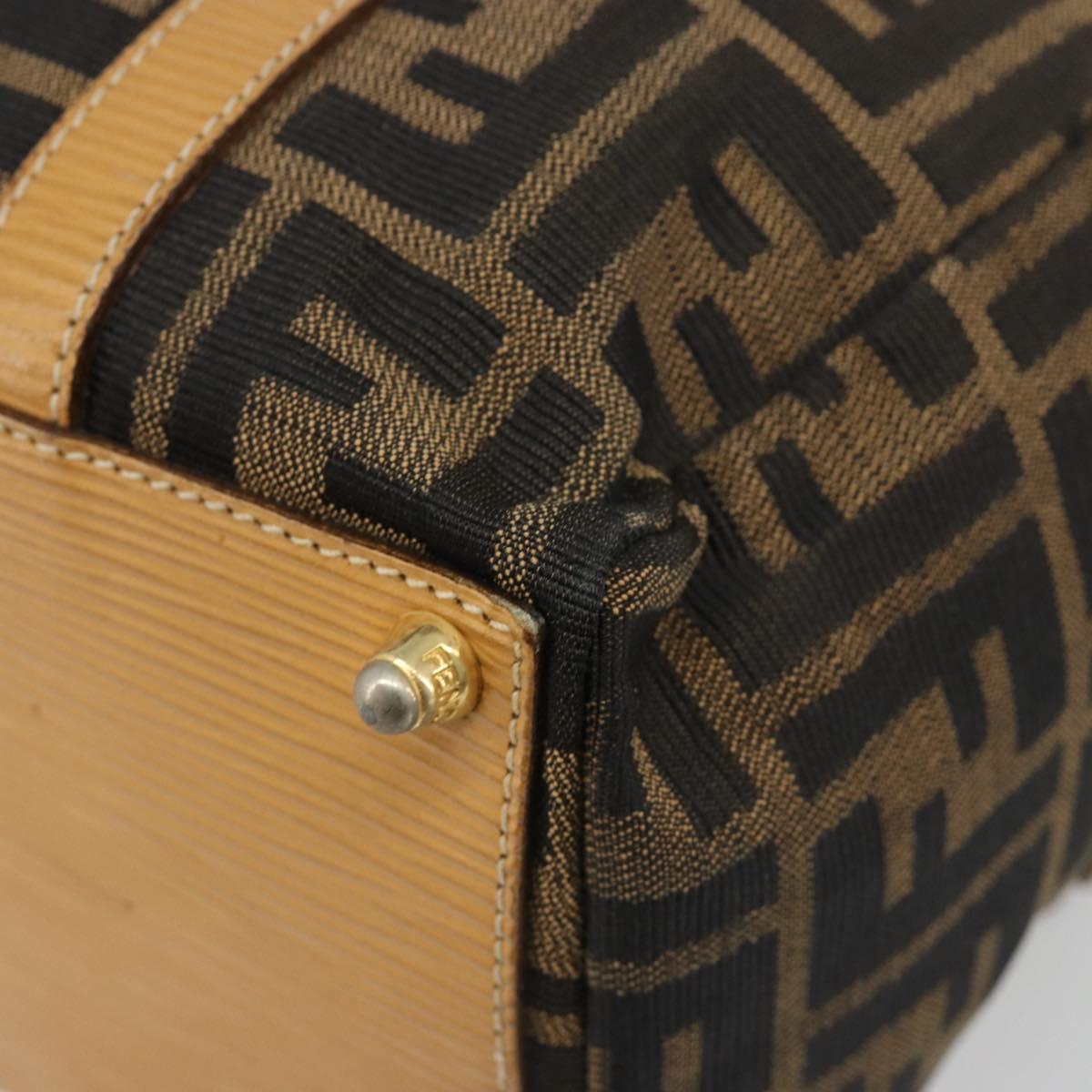 FENDI Zucca Canvas Hand Bag Black Brown Auth 185608A