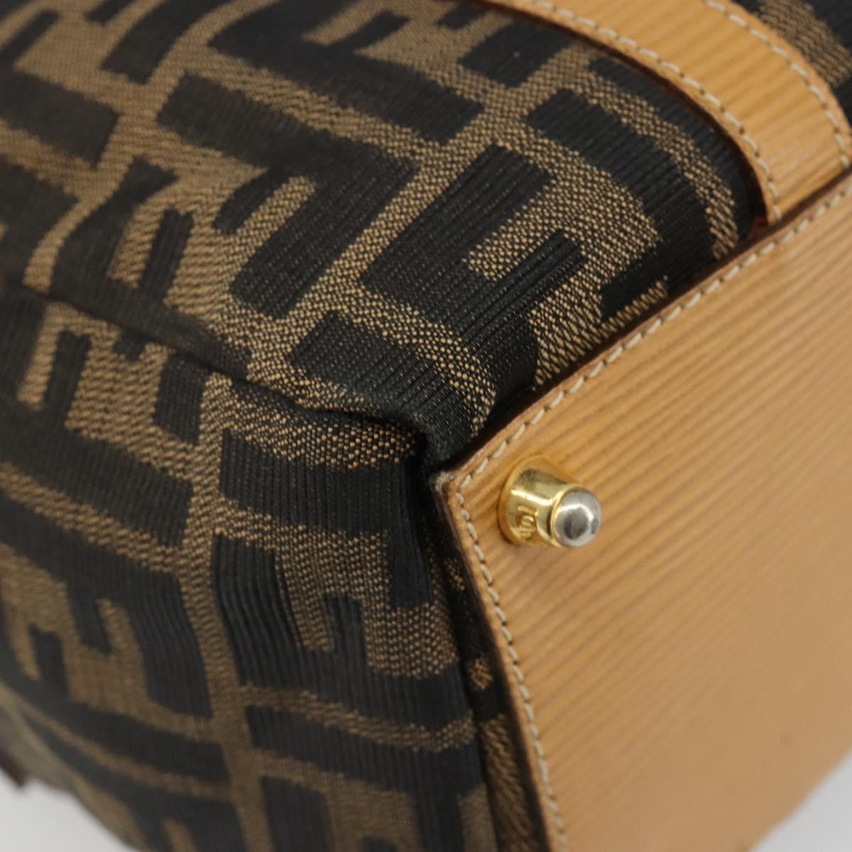 FENDI Zucca Canvas Hand Bag Black Brown Auth 185608A