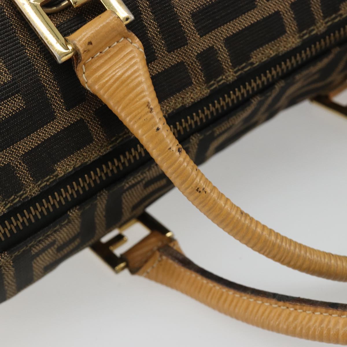 FENDI Zucca Canvas Hand Bag Black Brown Auth 185608A