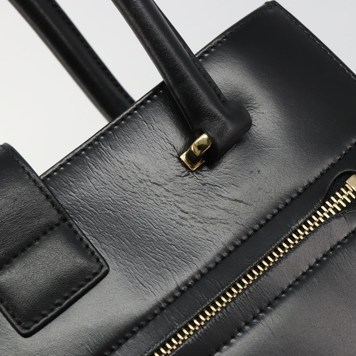 Salvatore Ferragamo Gancini Hand Bag Leather Black Gold Auth 185609A