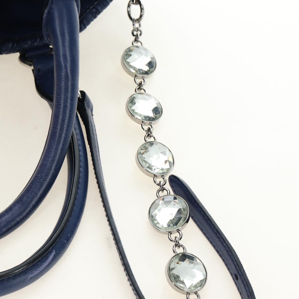 Miu Miu Nappa Crystal Matelasse Hand Bag Leather 3way Blue Silver Auth 185610SM