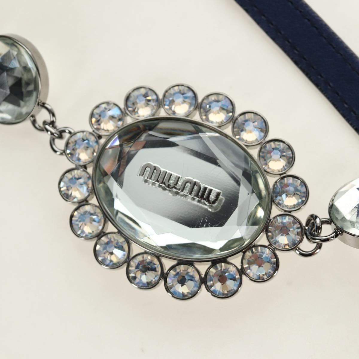 Miu Miu Nappa Crystal Matelasse Hand Bag Leather 3way Blue Silver Auth 185610SM