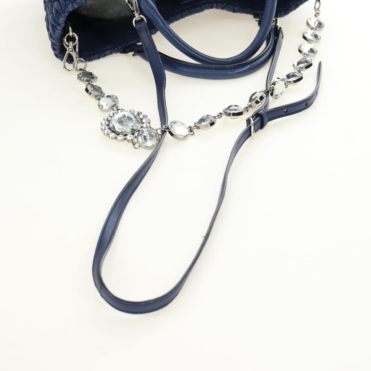 Miu Miu Nappa Crystal Matelasse Hand Bag Leather 3way Blue Silver Auth 185610SM