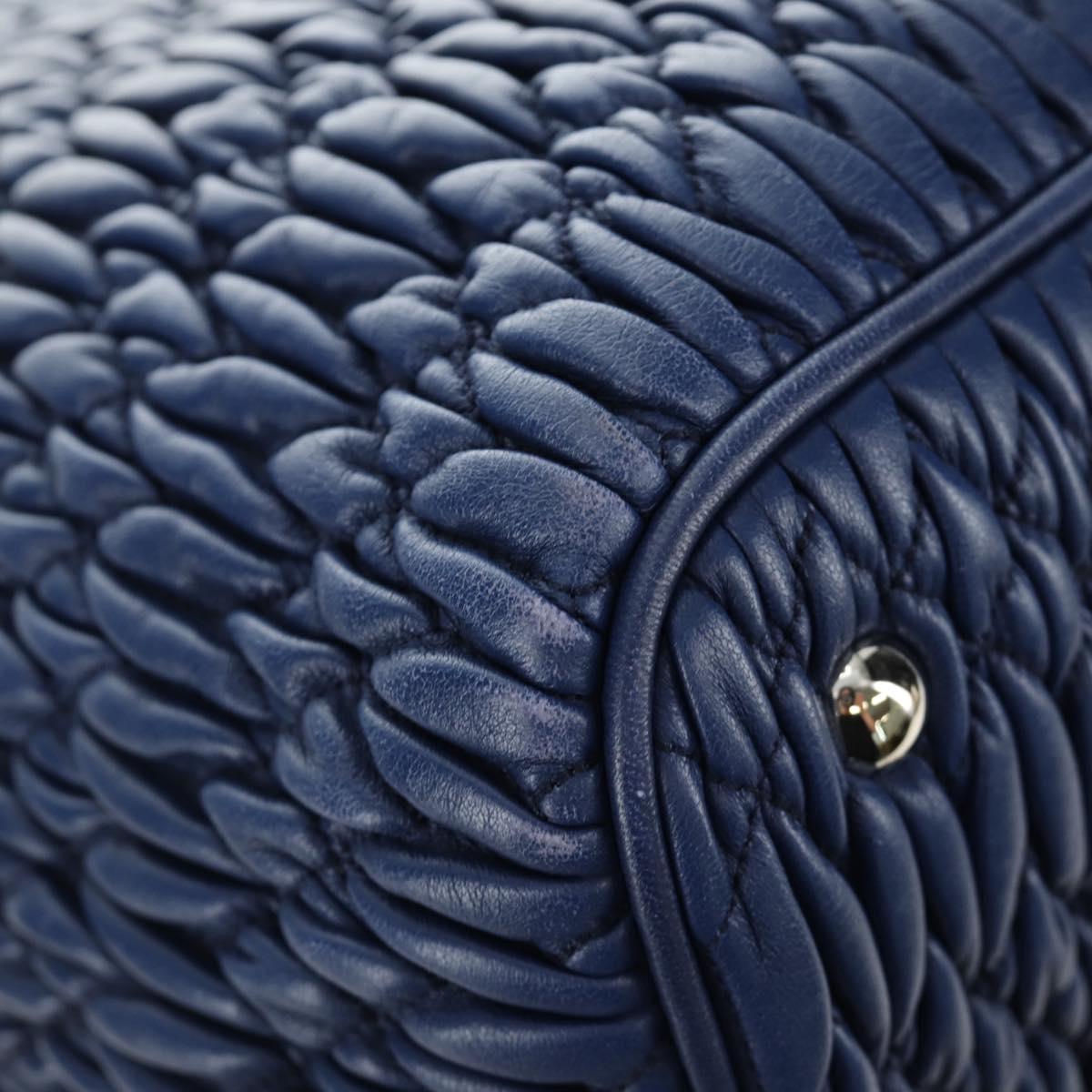 Miu Miu Nappa Crystal Matelasse Hand Bag Leather 3way Blue Silver Auth 185610SM