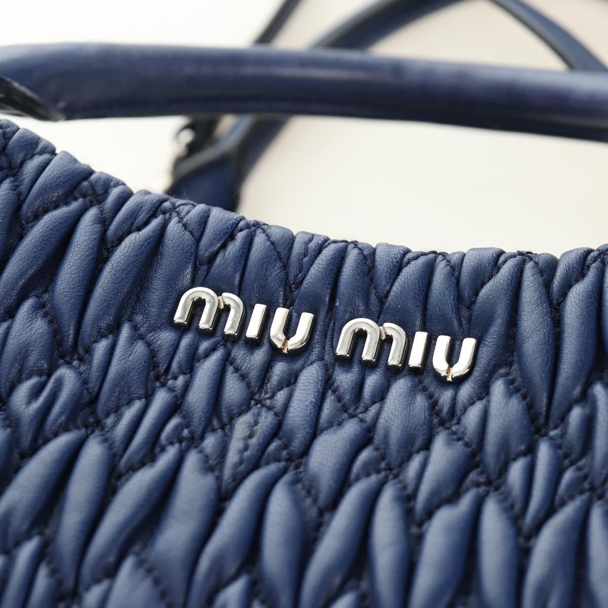 Miu Miu Nappa Crystal Matelasse Hand Bag Leather 3way Blue Silver Auth 185610SM